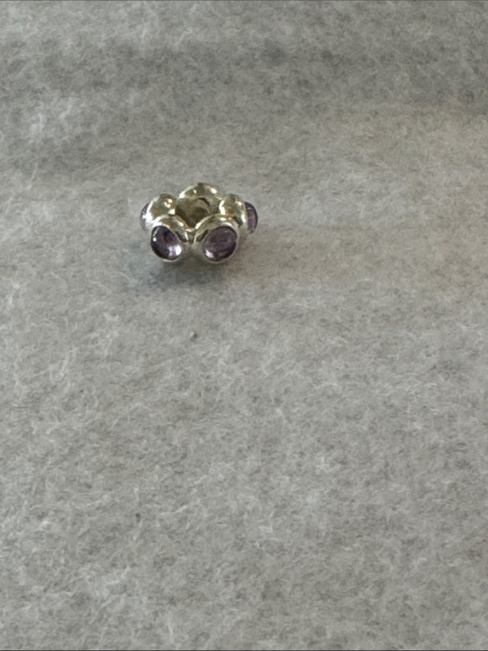 Pandora Sterling Silver Bead Charm with Purple Cabochon Stone Accents